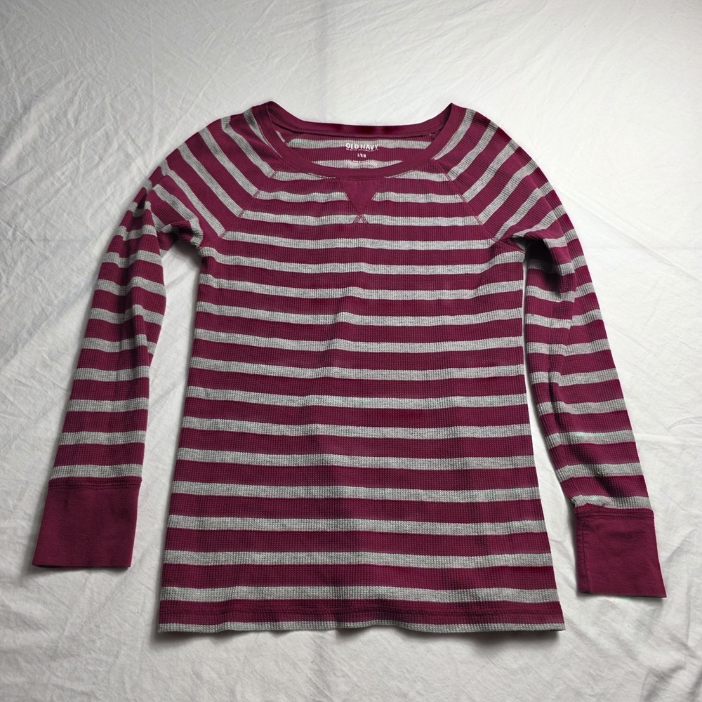 old navy women's shirt y2k stretch thermal striped shirt large waffle